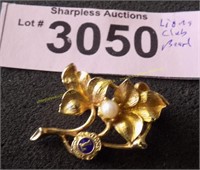 Vintage Lion Club gold fill broach with pearl