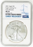 Coin 2021 Silver Eagle T2 Early Release-NGC MS70