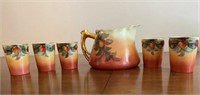 Hand Painted Limoges Lemonade Pitcher & 5 Cups