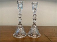 Lot of 2 Lead Crystal Etched Candlesticks
