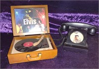 ELVIS MINI RECORD PLAYER AND ROTARY PHONE.