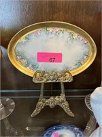 PORCELAIN CHINA TRAY W BRASS EASEL