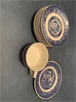 Willow ware:  8 saucers (2 w/chips) and 1 mug