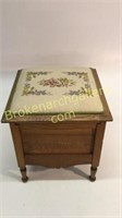 Oak Commode With Needlepoint Top