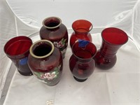 6 Ruby Red Vases