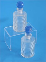 VTG RIBBED GLASS PERFUME BOTTLES WITH BLUE STOPPER