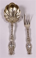 Sterling silver berry spoon & fork, 172g, 9" &