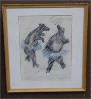 A. Arlan "Bears" Signed Color Pencil on Paper