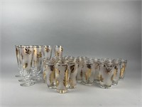 MCM Libbey Gold Leaf Glassware & Bell