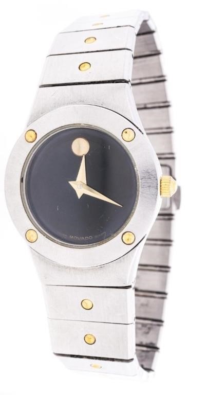 Ladies's MOVADO Qtz. Watch, Black Dial, Nail Head