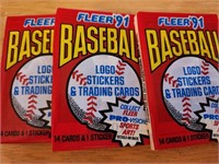 Baseball Sealed Pack Lot of 3 1991 Fleer