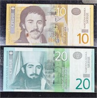 $10 + $20 SERBIA BANK NOTES BILLS 2013