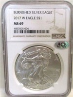 2017-W BURNISHED SILVER EAGLE NGC MS69