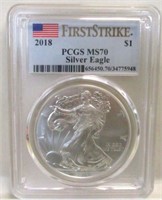 2018 SILVER EAGLE FIRST STRIKE PCGS MS70