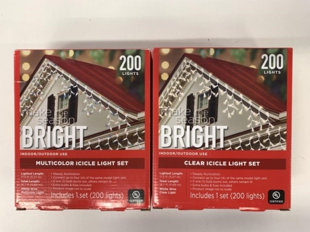 2x Bright Clear & Multi Colour Icicle Light Sets