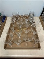 Wine Glasses with Floral Design and Whiskey