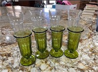 Two Sets of Vintage Glass Champagne Flutes, Green