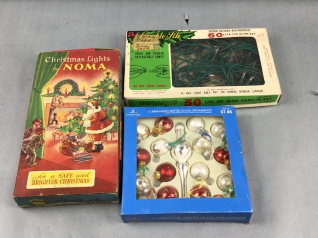 Vintage Christmas lights and ornaments