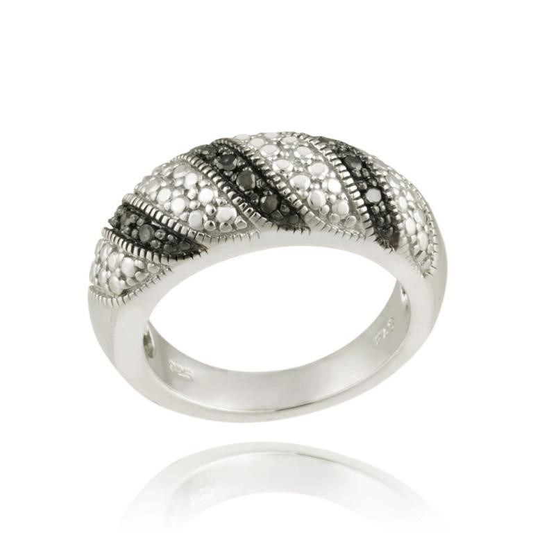 Genuine Black Diamond Accent Striped Ring