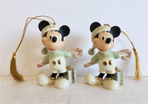 2 LENOX 2002 Disney Mickey Mouse Xmas Ornaments
