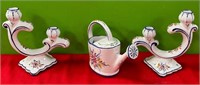 N - HAND PAINTED CANDLE HOLDERS & WATERING CAN