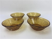 4 Vintage Amber Glass Bowls 4.75" diam