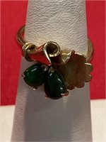 Jade and Gold ring. Size 5 3/4. 14 K. Interesting