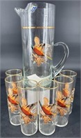 Vintage West Virginia Glass Pheasant Water Set