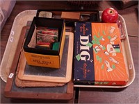 Vintage games and toys including three slates,