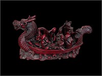 Vintage Red Resin Stone Dragon Boat