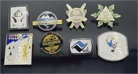 8 vintage ski pins- Mammoth, Vail, Aspen, Colorado