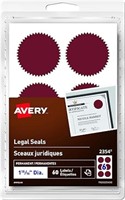 Avery Legal Seals, 1-15/16" Diameter Round, Red,