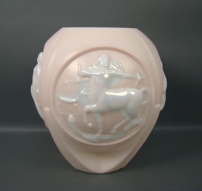 Phoenix Lt. Pink/ Pearlized Milk Glass Zodiac Vase