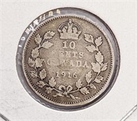 1916 Canada Sterling Silver 10-Cent Coin