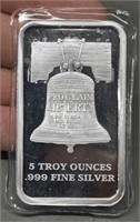 5 Troy Oz. SD Bullion Liberty Bell .999 Silver Bar