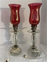 Vintage glass lamps with red shades
