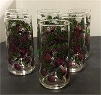 Set of six vintage beverage glasses with cherry