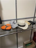 Hats, wallets, food tray