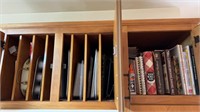 Three cabinets with kitchen, cookbooks, baking