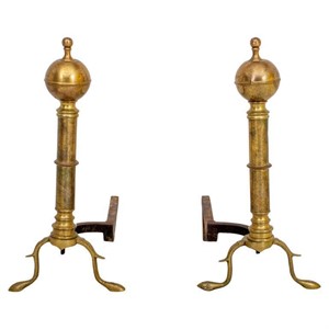 Federal Style Brass Andirons, Pair