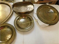 Brass Serving Platter and Serving Ware lot of