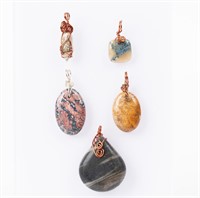 Jewelry Lot of 5 Wire Wrapped Gemstone Pendants