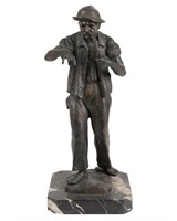 Bronze of Man with Pipe - Signed Jager