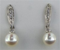 14kt Gold Pearl & Diamond Earrings