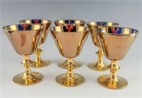 6 FINE MCM GOLDEN GLASS GOBLET CUPS TUMBLERS