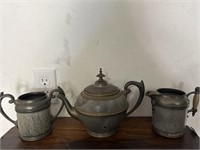 Pewter & Enamel Tea Set