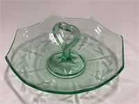 Etched Uranium Glass Candy Dish