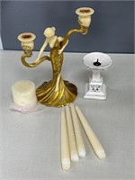 Art Nouveau Lady Women Double Candle Holder