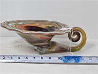 Gorgeous swirl art glass Cornucopia style Bowl