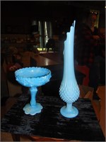(2) Pieces of Fenton Blue Marble Slag Glass